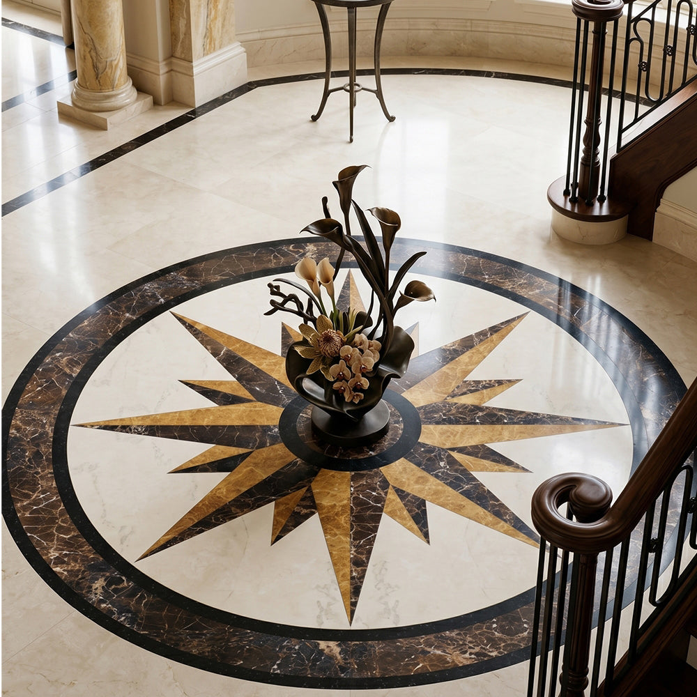 Round Aluminum Backed Multi Finish North Star Marble Medallions 36