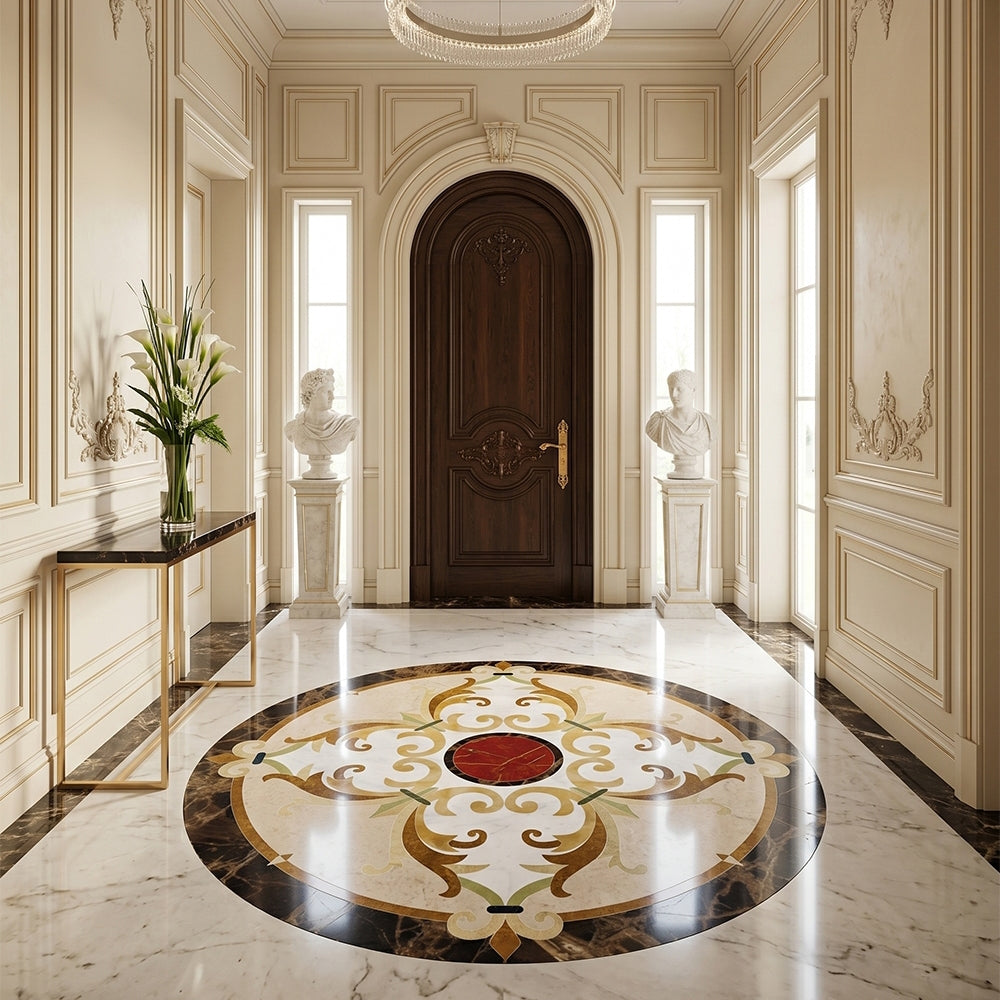 Round Aluminum Backed Multi Finish Delight Marble Medallions 48