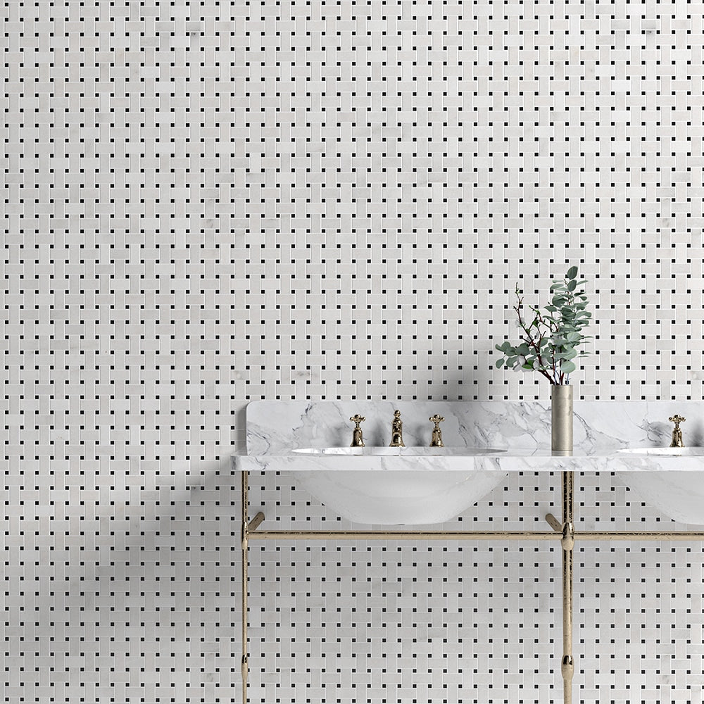Calacatta T Honed Basket Weave Marble Mosaics 12x12