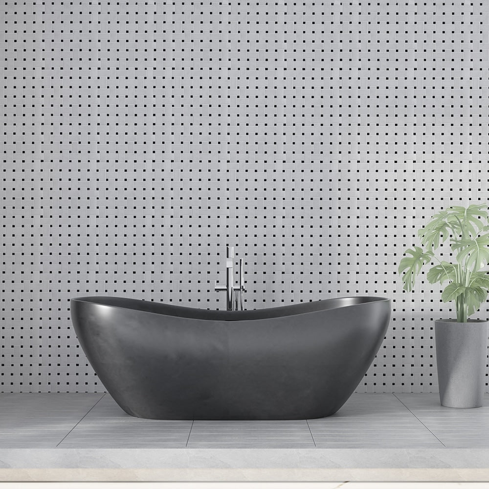Carrara T Polished Basket Weave Marble Mosaics 12x12