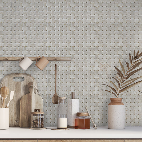 Silver Mystique Polished Basket Weave Marble Mosaics 12x12