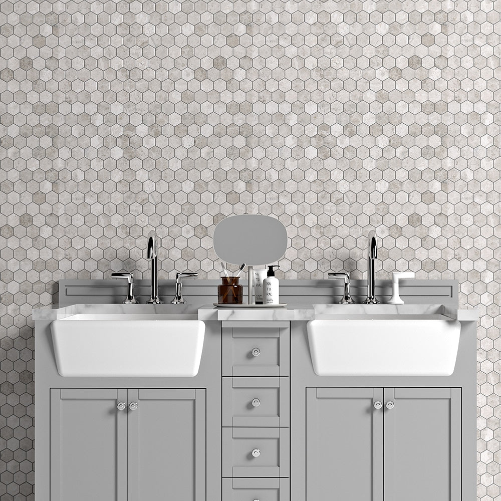 Silver Mystique Polished Hexagon Marble Mosaics 10 3/8x12