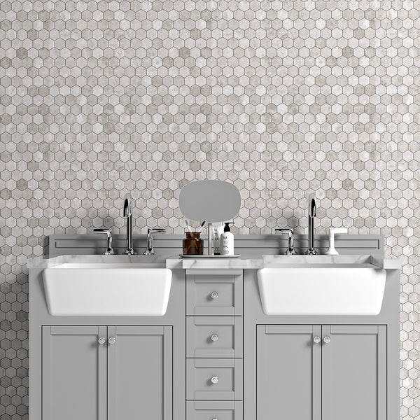 Silver Mystique Polished Hexagon Marble Mosaics 10 3/8x12