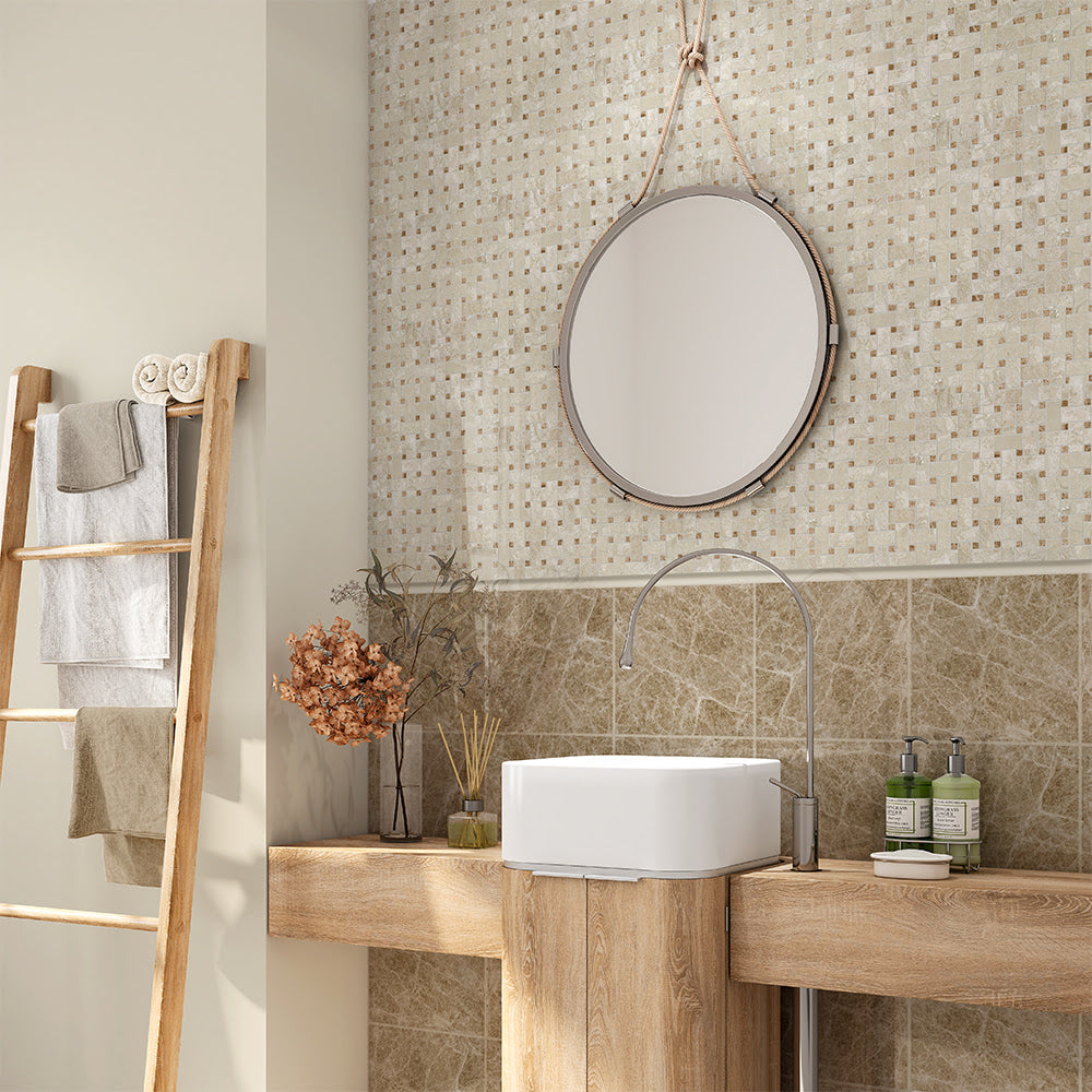 Royal Beige&amp;emperador Light Polished Basket Weave Marble Mosaics 12x12