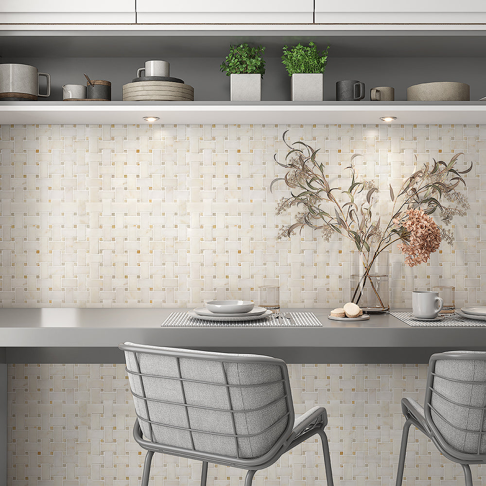 European Sugar Polished Basket Weave Marble Mosaics 12x12
