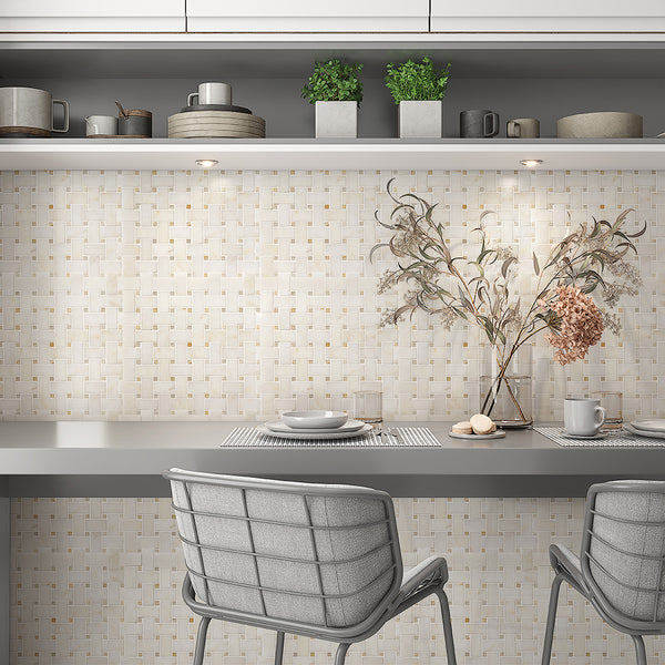 European Sugar Polished Basket Weave Marble Mosaics 12x12