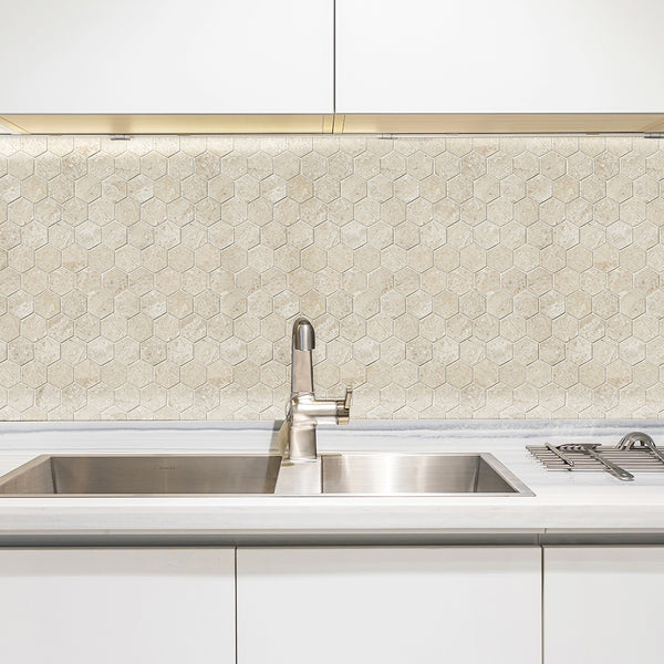 Royal Beige Honed Hexagon Marble Mosaics 10 3/8x12