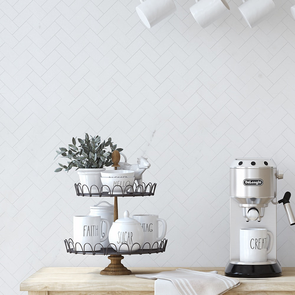 Alpina White Honed Herringbone Marble Mosaics 12 1/8x13 3/8