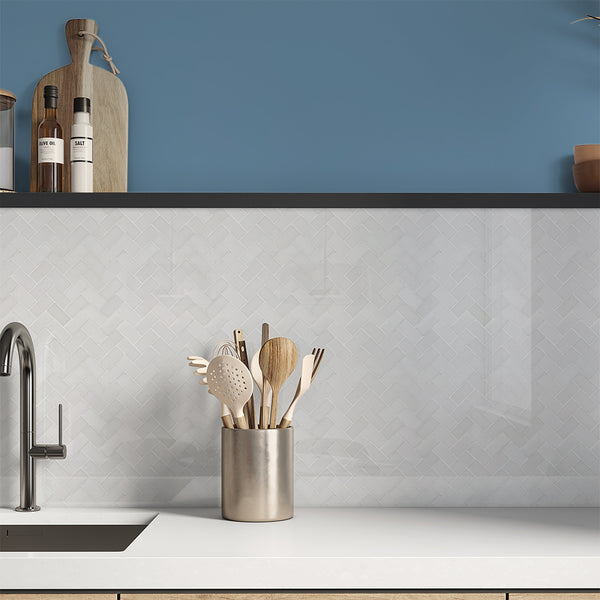 Alpina White Polished Herringbone Marble Mosaics 12 1/8x13 3/8