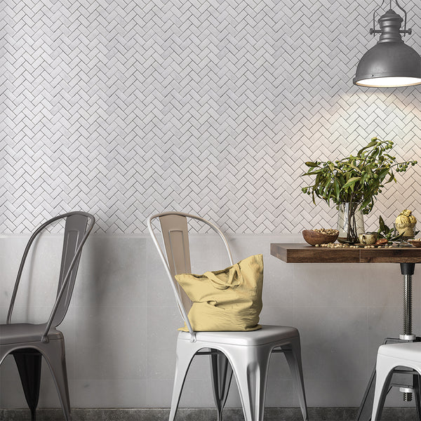 Carrara T Polished Herringbone Marble Mosaics 12 1/8x13 3/8