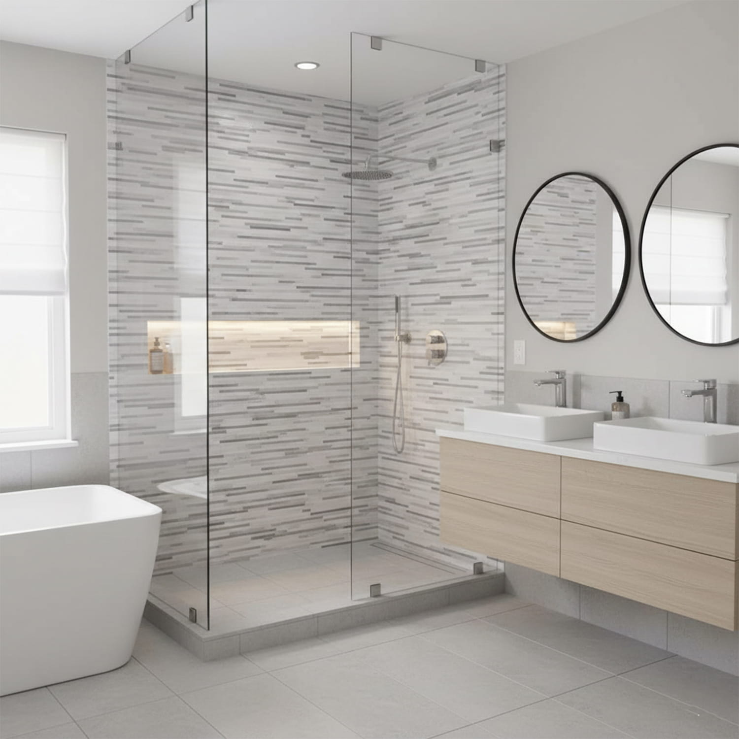 Silver Sky Honed Bamboo Marble Mosaics 6x12