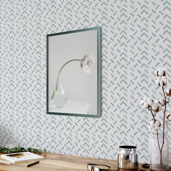 Verde, Calacatta T Fine Textured Herringbone Marble Mosaics 12 1/8x13 3/8