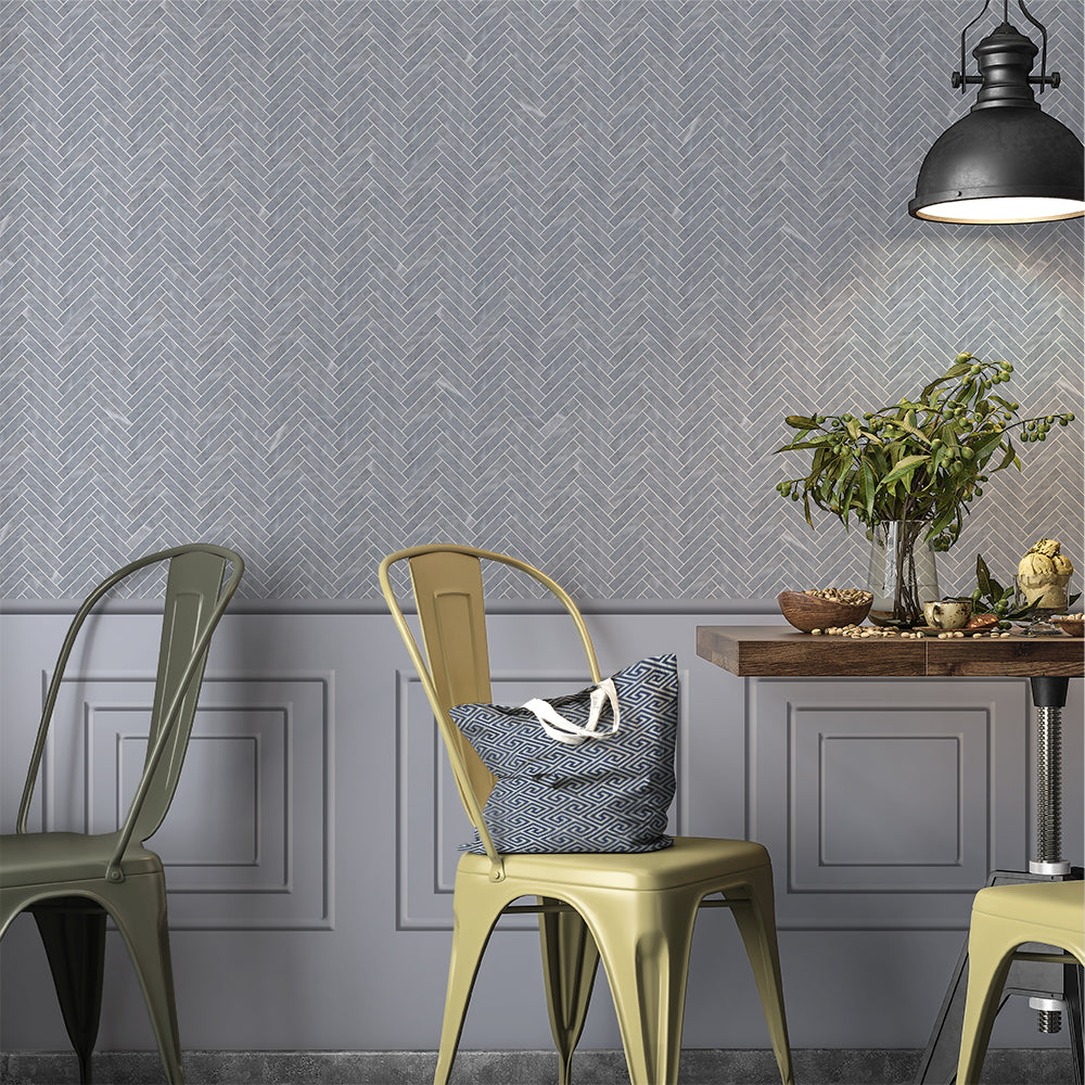Bardiglio Light Honed Herringbone Marble Mosaics 12 1/8x13 3/8
