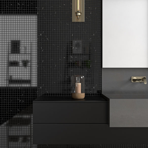 Black Polished 1x1 Marble Mosaics 12x12