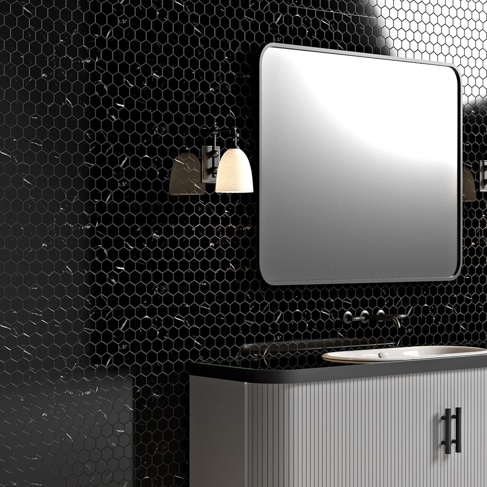 Black Polished Hexagon Marble Mosaics 12x12