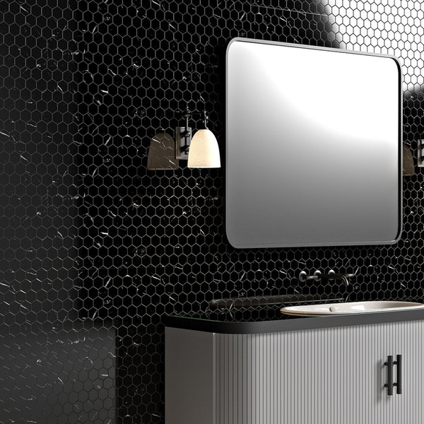 Black Polished Hexagon Marble Mosaics 12x12