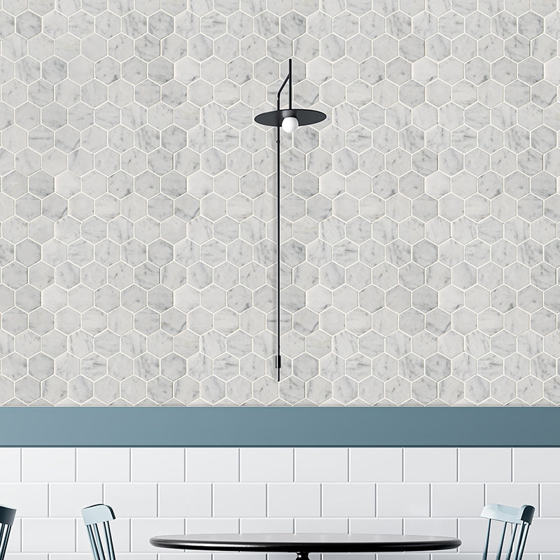 Italian Carrara Honed Hexagon Marble Mosaics 12x12