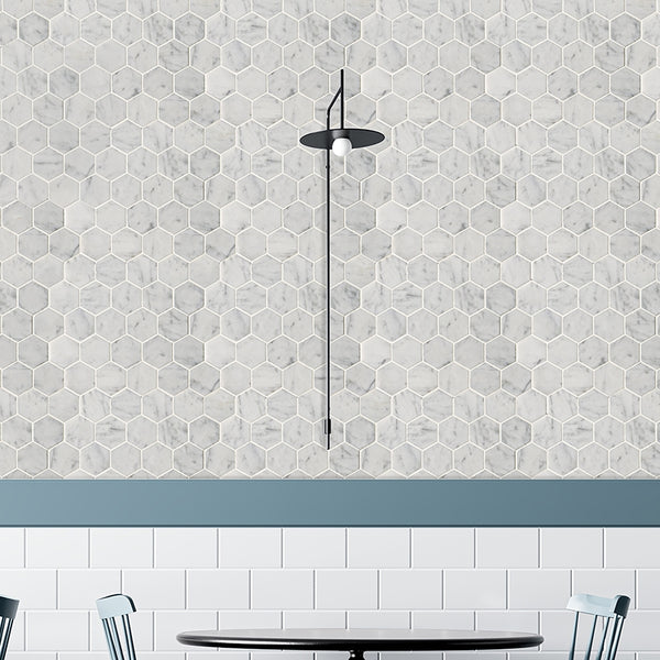Italian Carrara Honed Hexagon Marble Mosaics 12x12