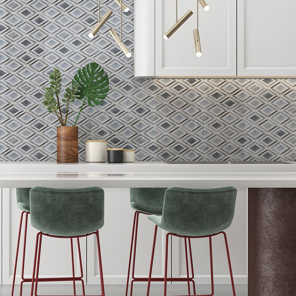 Thassos, Silver Sky Polished Stella Marble Mosaics 9 25/64x7 3/4
