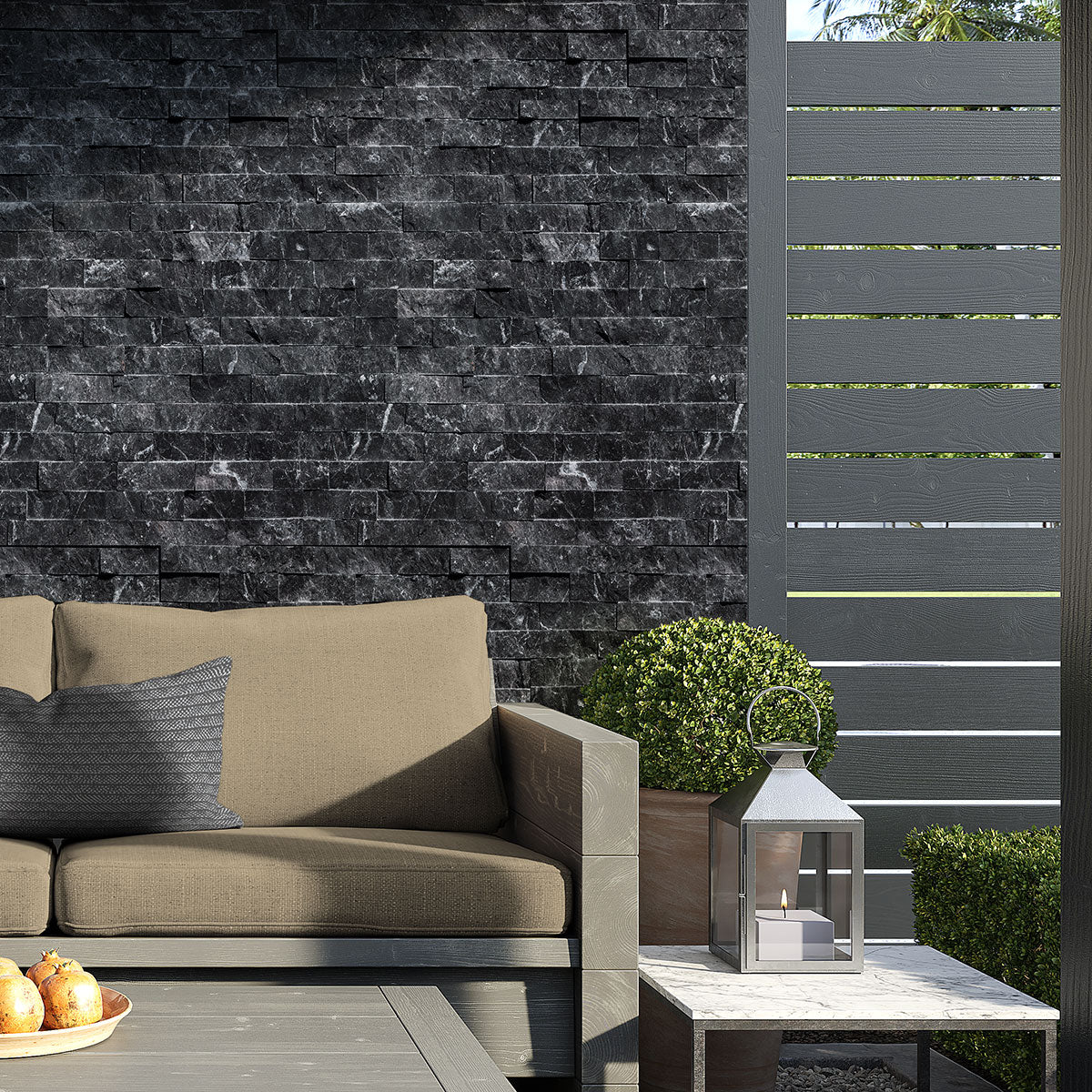 Graphite Black Rock Face Marble Ledger Panel 6x24