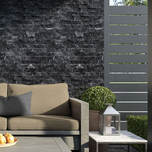 Graphite Black Rock Face Marble Ledger Panel 6x24