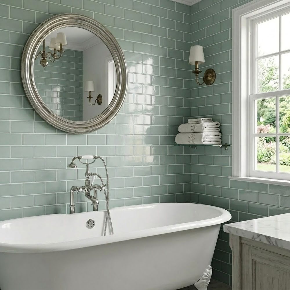 Sage Glossy Subway Ceramic Tiles 3x9