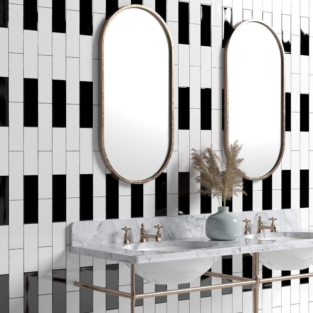 Midnight Glossy Subway Ceramic Tiles 3x9