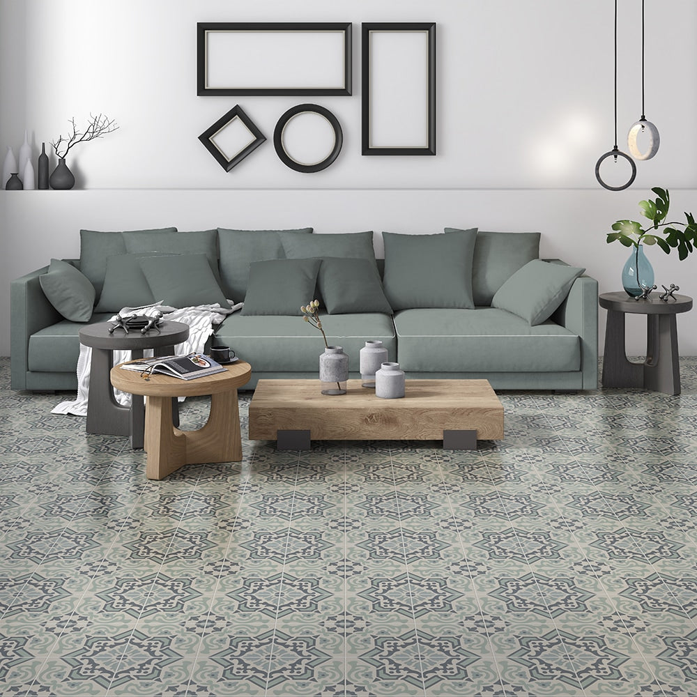 Handmade Teal Honed Cement Tiles 8x8