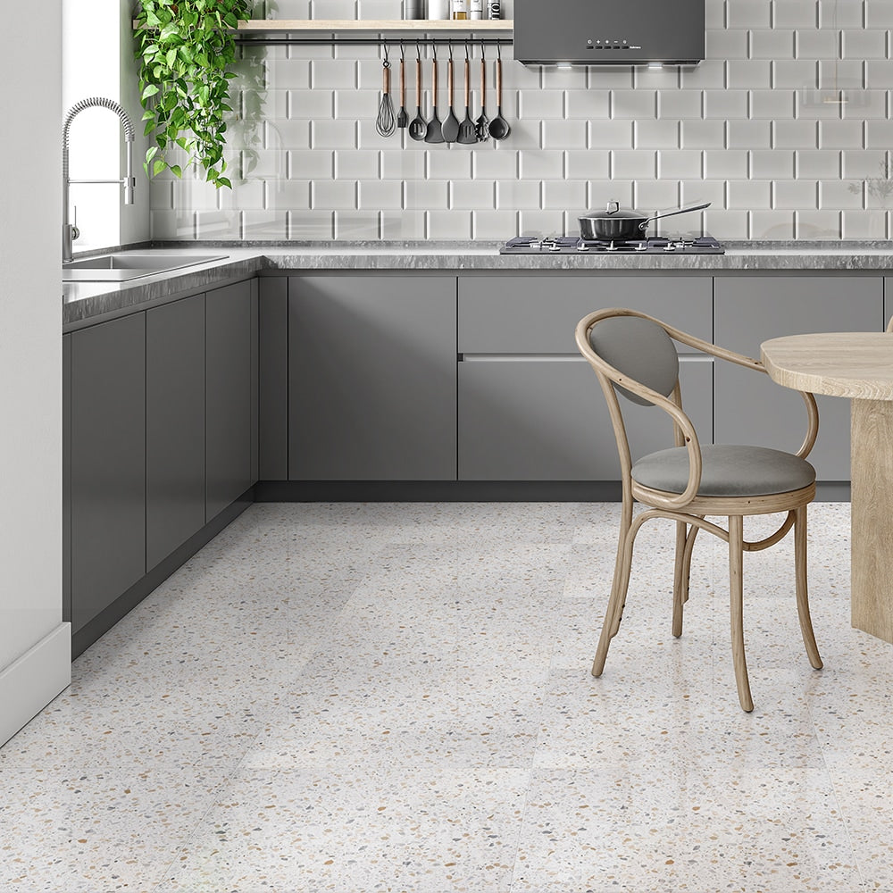 Sky Fusion Polished Terrazzo Tiles 23 5/8x23 5/8