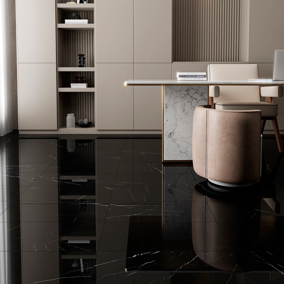 Black Polished Marble Tiles 12x24