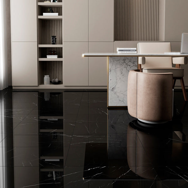 Black Polished Marble Tiles 12x24
