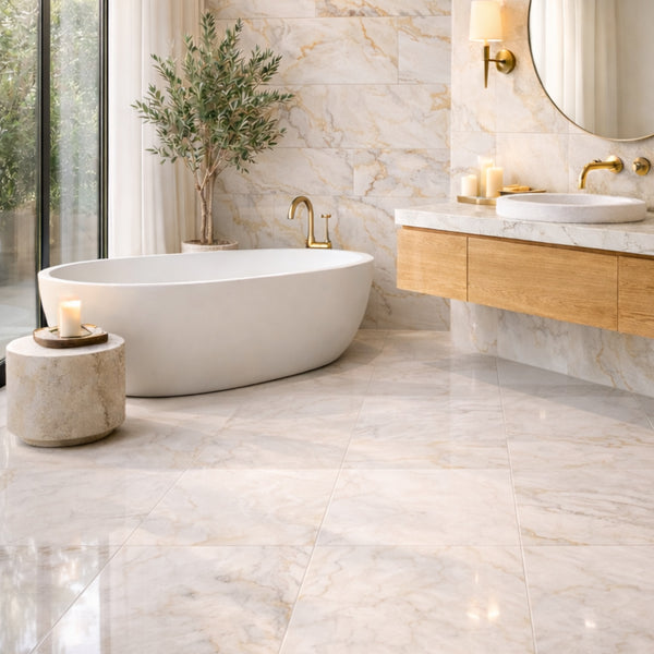 Bella White Polished Marble Tiles 18x18