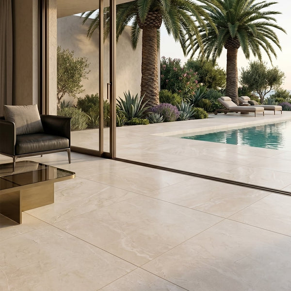 Vanilla Shadow Leather Marble Pavers 24x24