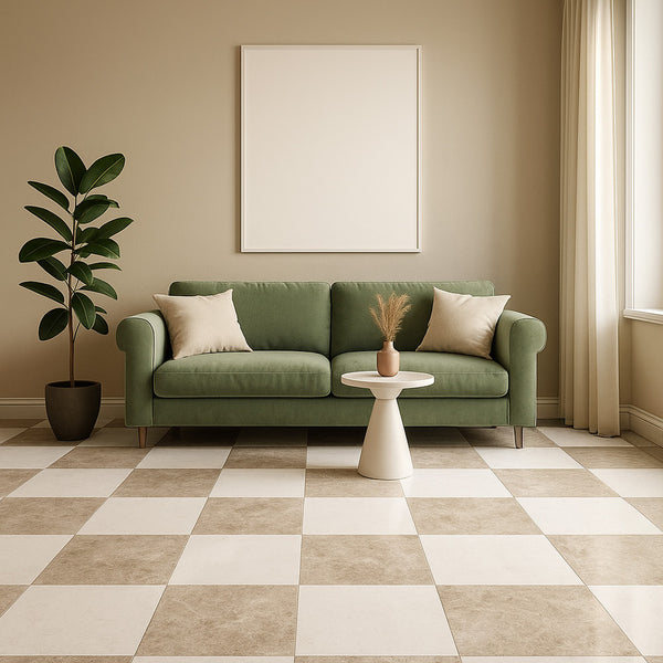 Sky Blue, Thassos Extra Honed Checkerboard Pattern Marble Tiles 12x12