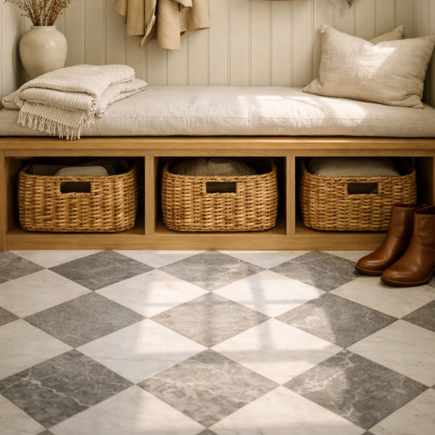 Athens Grey Light, Thassos Extra Honed Checkerboard Pattern Marble Tiles 12x12
