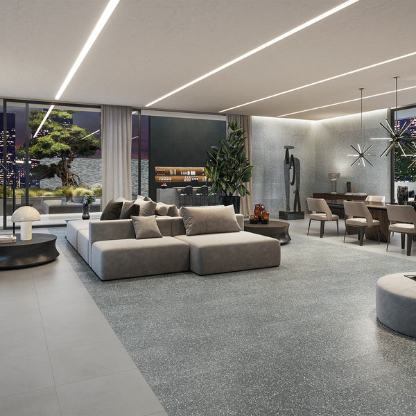 Precious Black Matte Terrazzo Look Porcelain Tiles 12x24