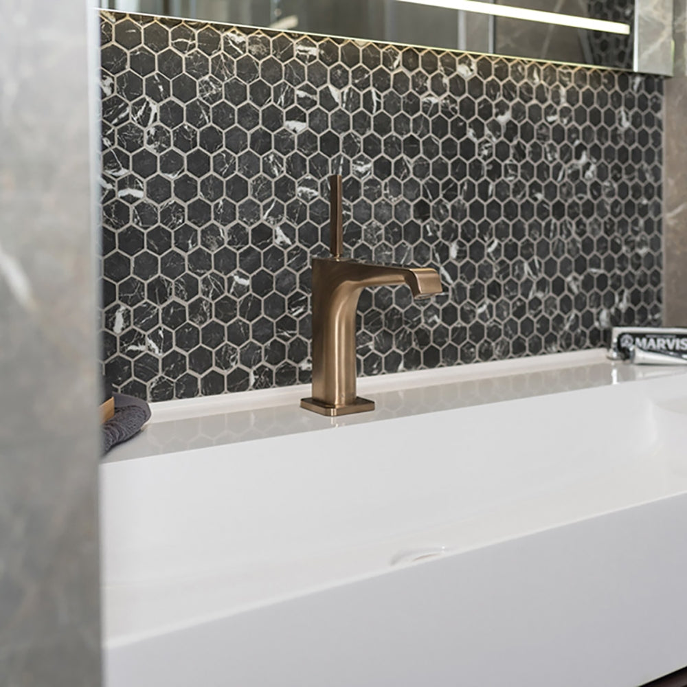 Nero Marquina Anti Slip Hexagon Glass Mosaics 11 3/4x11 1/2
