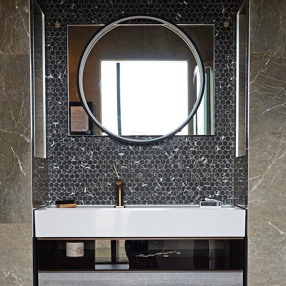 Nero Marquina Anti Slip Hexagon Glass Mosaics 11 3/4x11 1/2