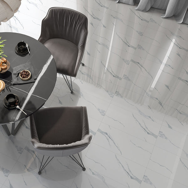 Estatuario Polished Marble Look Porcelain Tiles 12x24