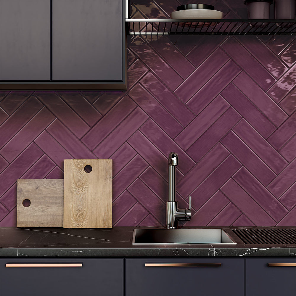 Roca Flow Burgundy Polished Ceramic Tiles 3x12