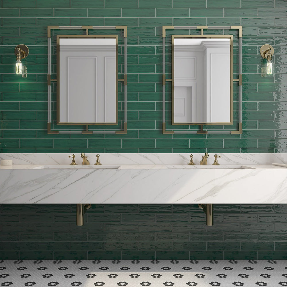 Roca Flow Peacock Green Polished Ceramic Tiles 3x12