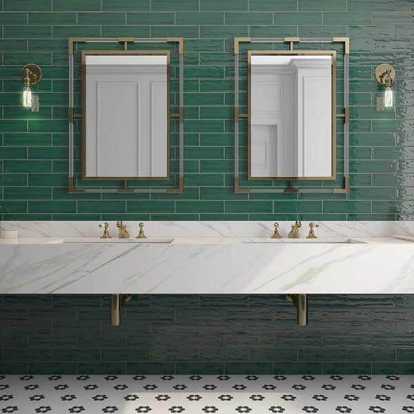 Roca Flow Peacock Green Polished Ceramic Tiles 3x12