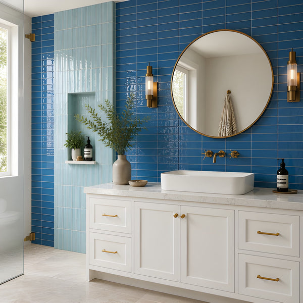 Blue Tile Bath with Brass