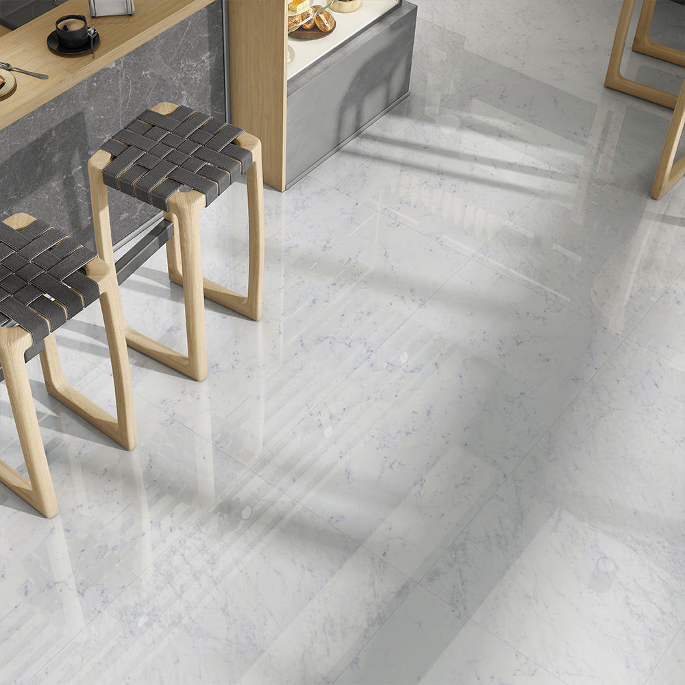 Carrara Blanco Polished Marble Look Porcelain Tiles 24x48