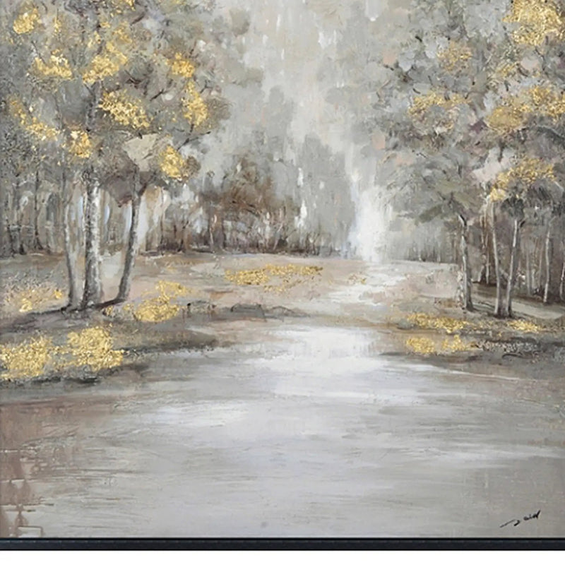 Hand Painted Acrylic Wall Art Landscape Golden Trees on a 35 x 47 Rectangular Canvas with a Black Wooden Frame by Sharicks