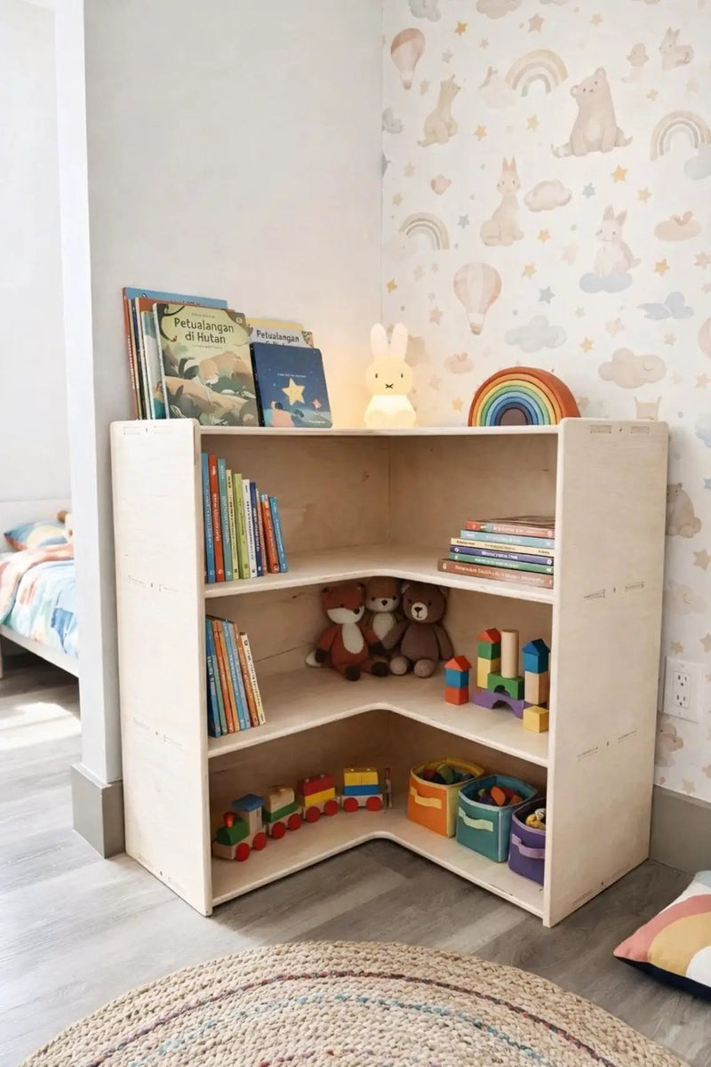 JARED- Corner Toy Shelf by Bush Acres