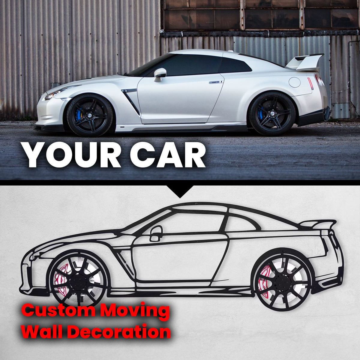 Custom Car Metal Wall Art with Spinning Wheels, Personalized Car Design, Custom Auto Gift for Men, Garage Decor, Your Car Line Art-KAFMEKA048, photo 5 of 11