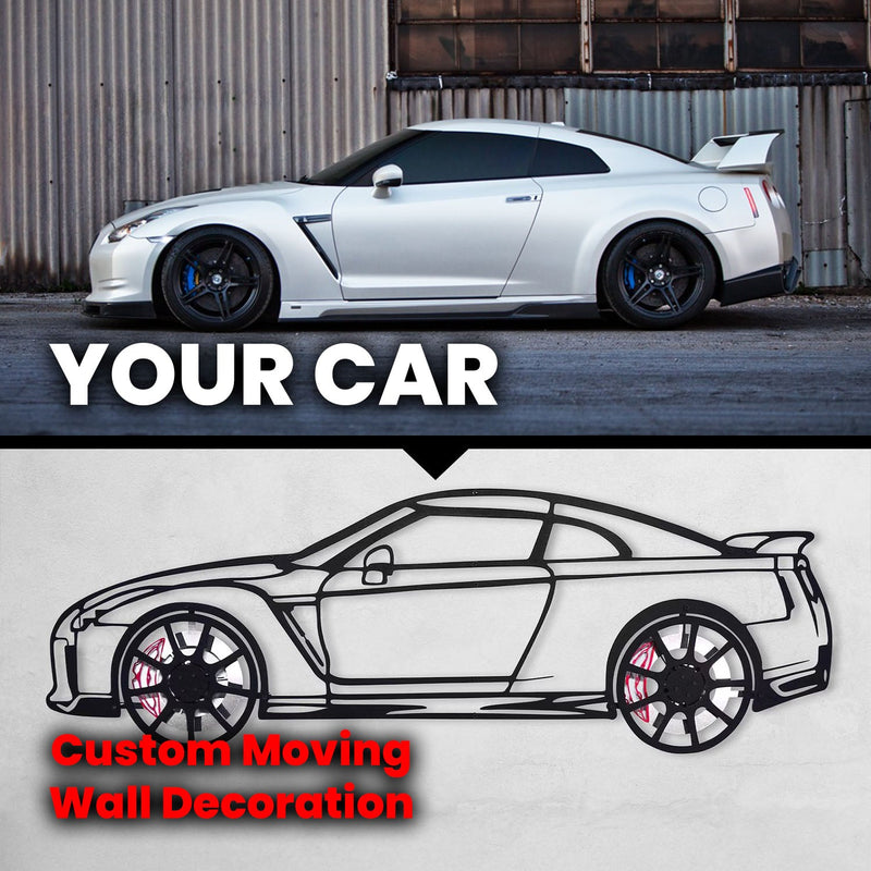 Custom Car Metal Wall Art with Spinning Wheels, Personalized Car Design, Custom Auto Gift for Men, Garage Decor, Your Car Line Art-KAFMEKA048, photo 5 of 11