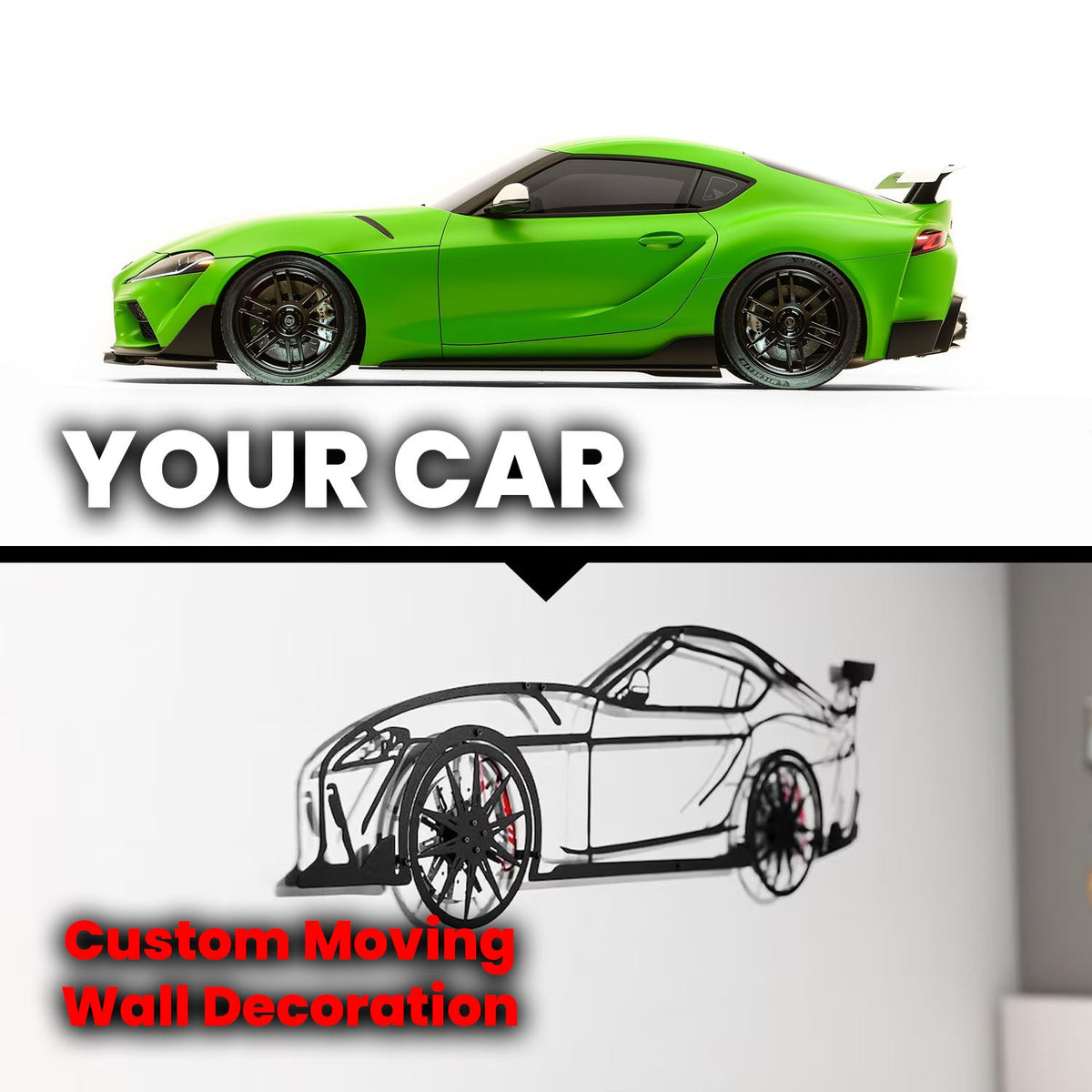 Custom Car Metal Wall Art with Spinning Wheels, Personalized Car Design, Custom Auto Gift for Men, Garage Decor, Your Car Line Art-KAFMEKA048, photo 6 of 11