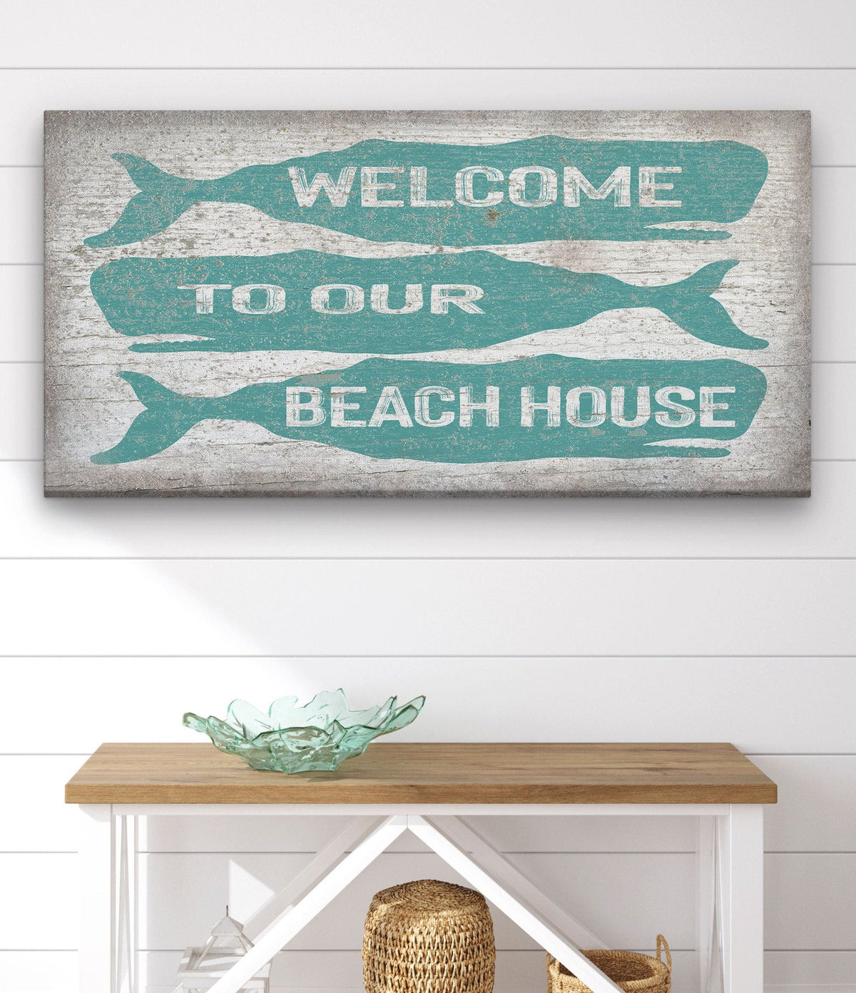 Welcome Sign with Whale - Beach House Name Sign - Coastal Wall Art, photo 3 of 10